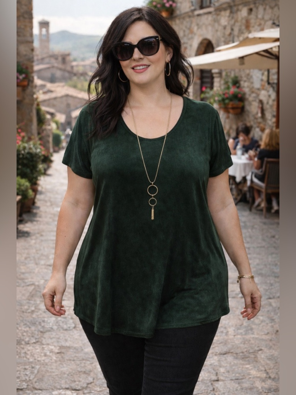Michel Studio Women's  Scoop Neck Short Sleeve Top - green snakeskin.